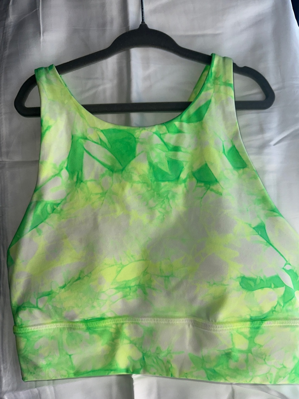 Energy Bra Longline  Neon Green Tie-Dye High-Neck Sports Bra